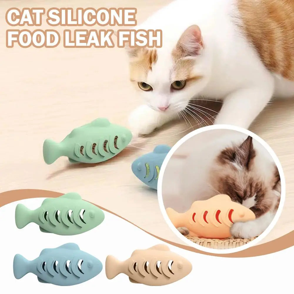 Interactive Cat Toy Food Dispenser for Indoor Cats Blue Treat & Catnip Stuffer Engaging Silicone Fish Chew Toy Dental Care Outdoor Kinetics