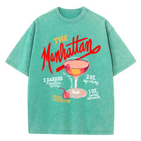 Oversized Women Washed T-Shirts The Manhattan Cherry Cocktail Printed Tee Shirts Distressed Crewneck Cotton Tees Fashion Clothes Outdoor Kinetics