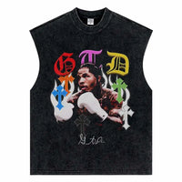 Men Oversized T-Shirt Hip Hop Alphabet Boxer Print Washed Tshirt Harajuku Fashion Punk Gothic Loose Tee 2024 Summer Casual Tops Outdoor Kinetics