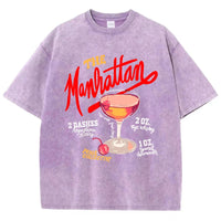 Oversized Women Washed T-Shirts The Manhattan Cherry Cocktail Printed Tee Shirts Distressed Crewneck Cotton Tees Fashion Clothes Outdoor Kinetics