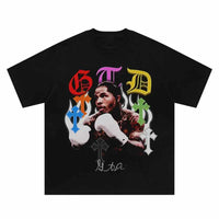Men Oversized T-Shirt Hip Hop Alphabet Boxer Print Washed Tshirt Harajuku Fashion Punk Gothic Loose Tee 2024 Summer Casual Tops Outdoor Kinetics