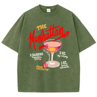 Oversized Women Washed T-Shirts The Manhattan Cherry Cocktail Printed Tee Shirts Distressed Crewneck Cotton Tees Fashion Clothes Outdoor Kinetics