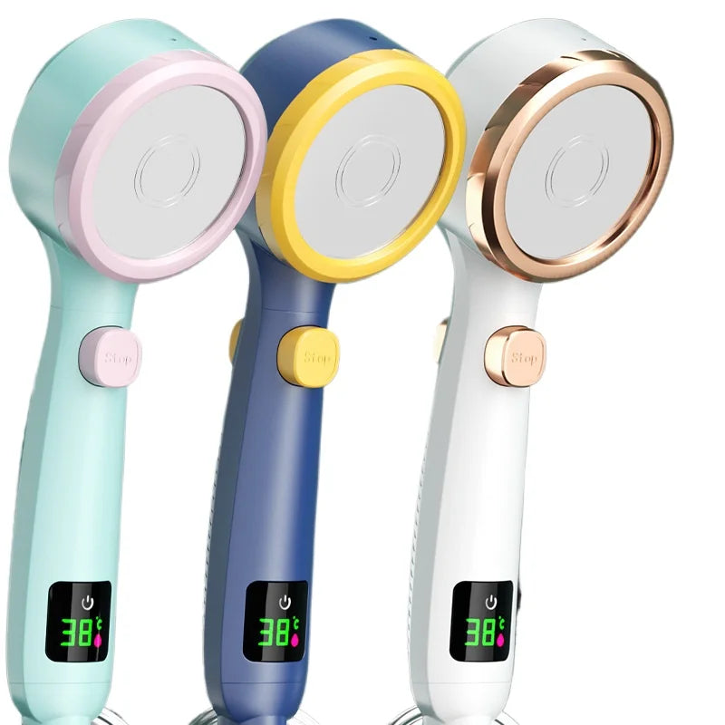 Shower Head Water Saving Rain Shower Head 4 Spray Types Shower Head with Digital Temperature Display Outdoor Kinetics