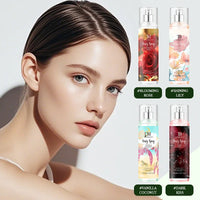 The fragrance spray has a long-lasting, faint floral scent with a fruity note. It is a fragrance body spray without alcohol. Outdoor Kinetics