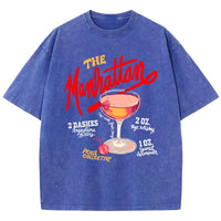 Oversized Women Washed T-Shirts The Manhattan Cherry Cocktail Printed Tee Shirts Distressed Crewneck Cotton Tees Fashion Clothes Outdoor Kinetics