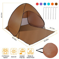 Pop Up Beach Tent Sun Shade Shelter Anti-UV Automatic Waterproof Tent Canopy for 2/3 Man w/ Net Window Storage Bag for Outdoor Beach Camping Fishing P GBruno Store